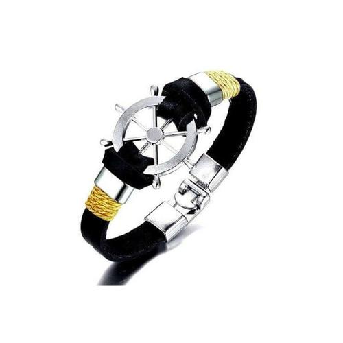 Bracelet Roue De Bateau,Marin,Corse,Cuir,Acier,Style,Mode,Bijou Original,Idée Cadeau Homme,Femme