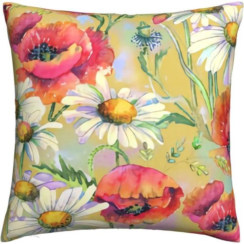 Housses De Coussin En Lin Ocre, Coquelicots, Marguerites, Taies D'oreiller Décoratives Pour Décoration De Ferme, Décoration De Vacances, Décoration De Canapé, Décoration D'intérieu