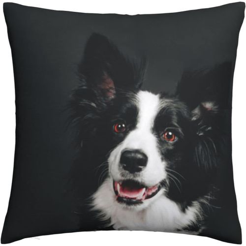 Border Collie Smiles Happy Dog Housse De Coussin Décorative Taie D'oreiller Carrée Pour La Maison, Canapé, Chambre À Coucher, Salon Blanc