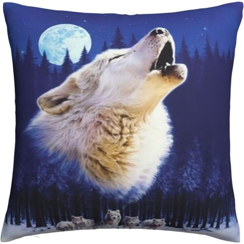 Housse De Coussin Carrée En Forme D'animal, Lune, Loup, Taie D'oreiller Décorative, Pour La Maison, Canapé, Chambre À Coucher, Salon, Blanc