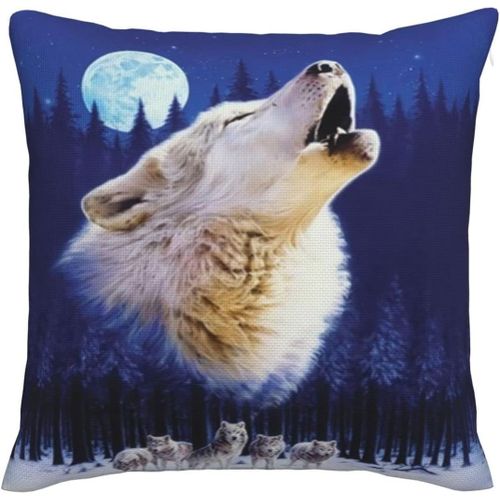 Animal Lune Loup Imitation Lin Housses De Coussin Taie D'oreiller Décorative Housses De Coussin Carrées Pour La Maison Canapé Chambre Salonnoir