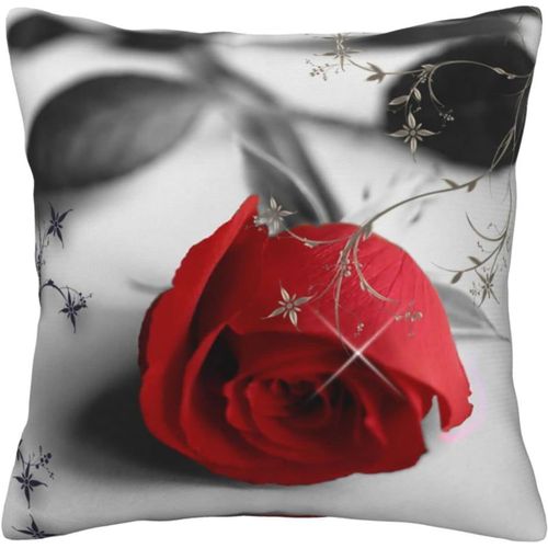 Housse De Taie D'oreiller En Coton Imprimé Rose Rouge, Taie D'oreiller Décorative, Protection Pour Chambre, Canapé, Noir