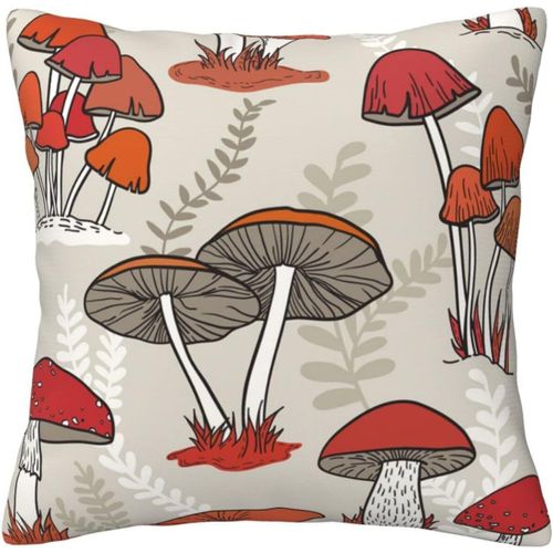 Housse De Taie D'oreiller En Coton Imprimé Champignons Rouges, Taie D'oreiller Décorative, Protection Pour Chambre Et Canapé