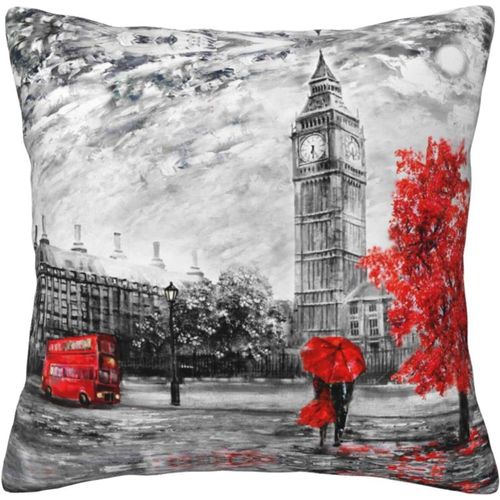 Housse De Taie D'oreiller Rouge London Street, Taie D'oreiller Décorative En Coton Imprimé, Protection Pour Chambre, Canapé, Noir
