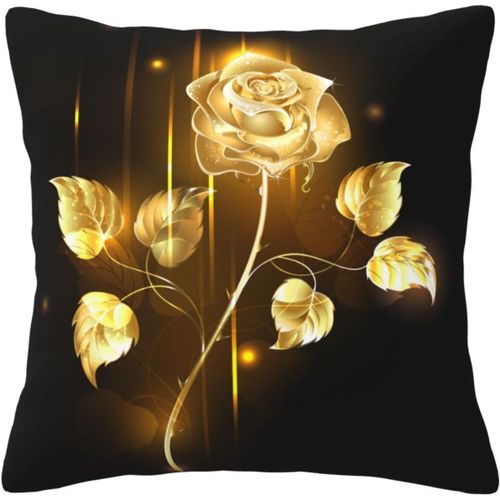 Housse De Taie D'oreiller En Coton Imprimé Rose Doré, Taie D'oreiller Décorative, Protection Pour Chambre, Canapé, Noir