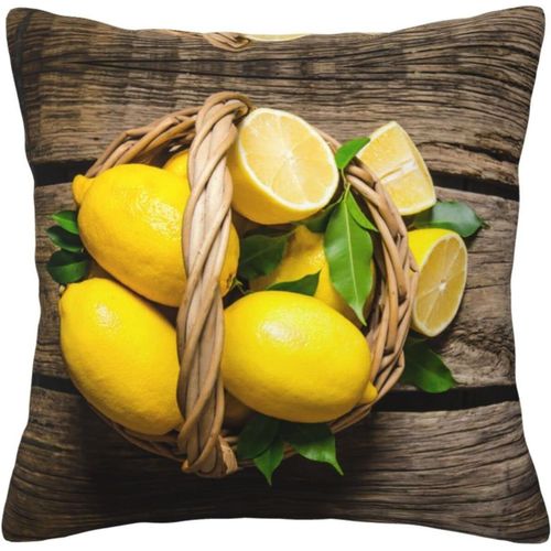 Housse De Taie D'oreiller En Coton Imprimé Citrons, Taie D'oreiller Décorative, Protection Pour Chambre, Canapé, Noir
