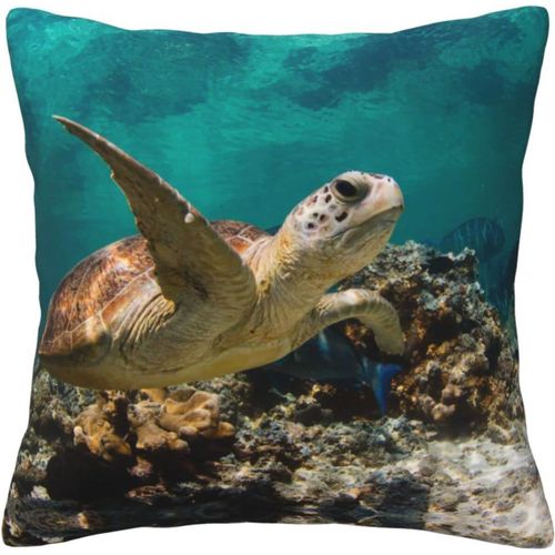 Housse De Taie D'oreiller En Coton Imprimé Tortue De Mer, Taie D'oreiller Décorative, Protection Pour Chambre, Canapé, Noir
