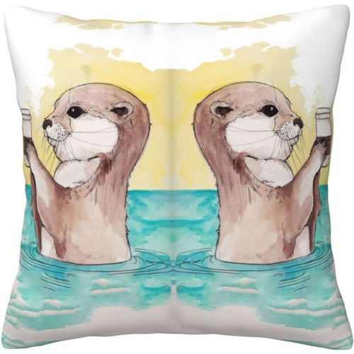 Housse De Taie D'oreiller En Forme De Loutre De Mer, Taie D'oreiller Décorative En Coton Imprimé, Protection Pour Chambre, Canapé, Noir