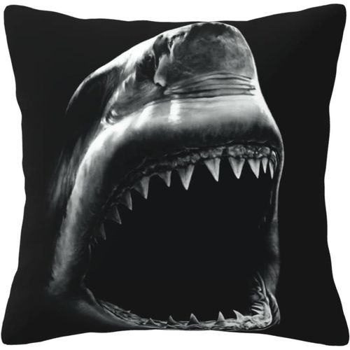 Housse De Taie D'oreiller En Coton Imprimé Requin, Taie D'oreiller Décorative, Protection Pour Chambre, Canapé, Noir