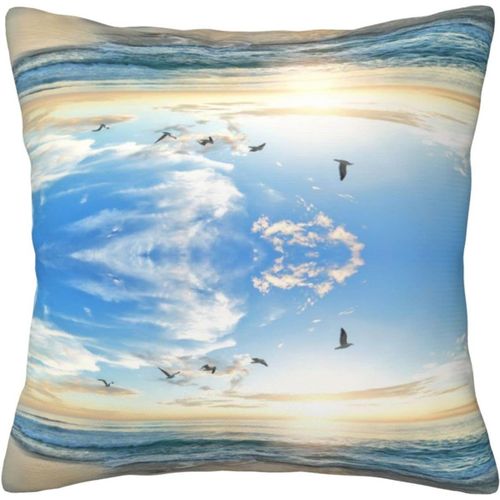 Housse De Taie D'oreiller En Coton Imprimé Coucher De Soleil Sur L'océan, Taie D'oreiller Décorative, Protection Pour Chambre, Canapé, Noir