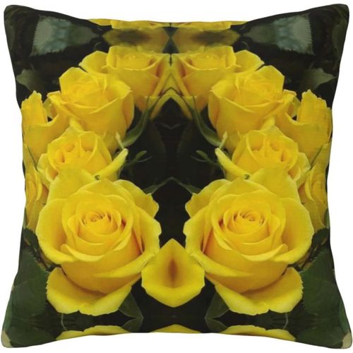 Housse De Taie D'oreiller En Coton Imprimé Roses Jaunes, Taie D'oreiller Décorative, Protection Pour Chambre, Canapé, Noir