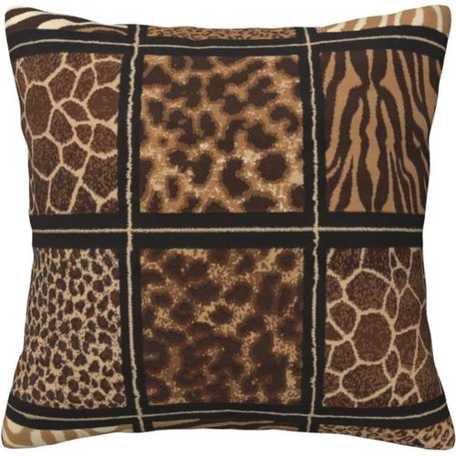 Housse De Taie D'oreiller En Coton Imprimé Zoo Sauvage, Taie D'oreiller Décorative, Protection Pour Chambre, Canapé, Noir