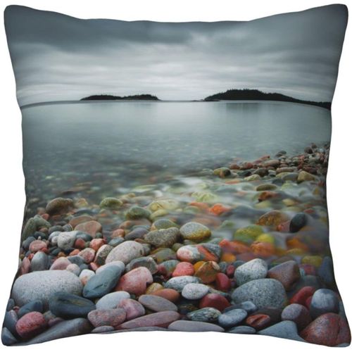 Housse De Taie D'oreiller En Pierre De Plage, Taie D'oreiller Décorative En Coton Imprimé, Protection Pour Chambre, Canapé, Noir