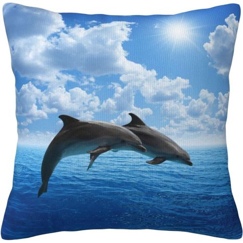 Housse De Taie D'oreiller Avec Deux Dauphins, Taie D'oreiller Décorative Imprimée Pour Chambre Et Canapé Cmxcm