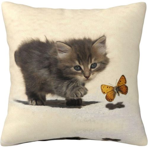 Housse De Taie D'oreiller Chat Et Papillon, Taie D'oreiller Décorative Imprimée Pour Chambre Et Canapé Cmxcm