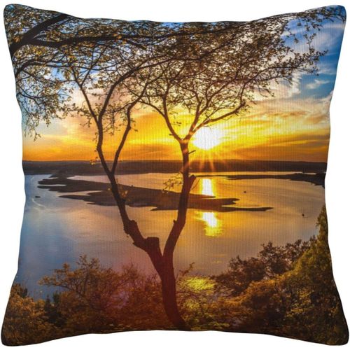 Housse De Taie D'oreiller Avec Coucher De Soleil Sur L'océan, Décorative, Imprimée, Pour Chambre Et Canapé, Cmxcm