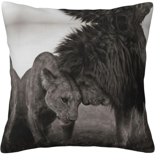 Housse De Taie D'oreiller Lion Et Lionne, Décorative, Imprimée, Pour Chambre Et Canapé, Cmxcm