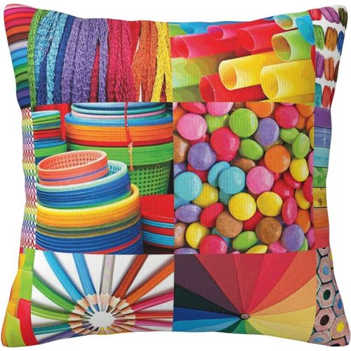 Housse De Taie D'oreiller À Collage Coloré, Taie D'oreiller Décorative Imprimée Pour Chambre Et Canapé Cmxcm