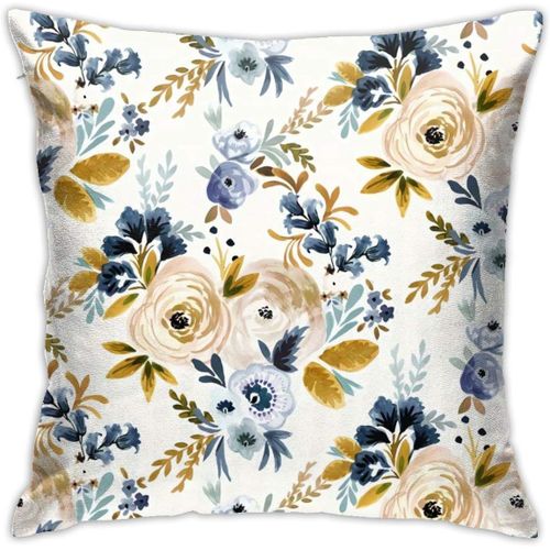 Taie D'oreiller À Motif Floral Bleu Moutarde, Taie D'oreiller Douce, Impression Numérique Double Face, Pour Canapé, 18x18 Pouces
