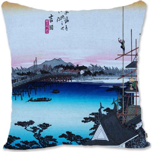 Housse De Taie D'oreiller Décorative, Art Du Paysage Marin Japonais Ukiyo-E-Hiroshige I -Yoshida I Des Cinquante-