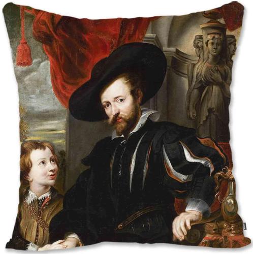 Housse De Taie D'oreiller Décorative Protectrice Renaissance Baroque Portrait Art - Rubens - Vierge À L'enfant Rb-Autoportrait Avec Son Fils Albert Rb