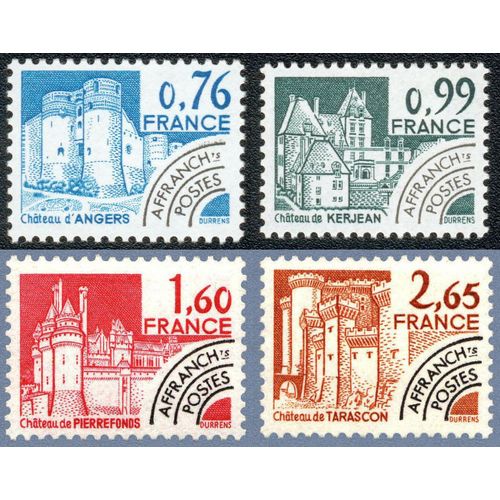 France 1980, Très Belle Série Complète Neuve** Luxe Timbres Préoblitérés Thème Châteaux, Yvert 166 Angers, 167 Kerjean, 168 Pierrefonds Et 169 Tarascon.