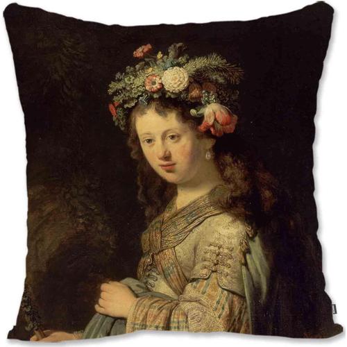 Taie D'oreiller Décorative, Housse De Portrait De Femme Baroque Renaissance, Art - Rembrandt - Jeune Femme Rv-Flora Portrait Rv