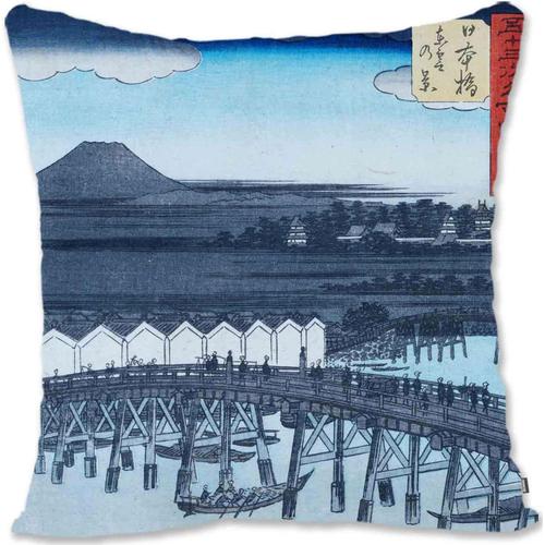 Housse De Protection Décorative Pour Taie D'oreiller ? Hiroshige I ? Trois Stations De Tokaido Road Uh-Bridge Depuis Les Stations Célèbres Vues Gojusan Tsugi Meisho Zue Uh