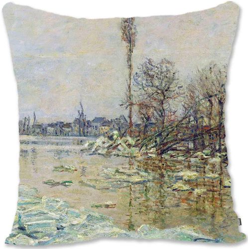 Housse De Coussin Décorative, Art Paysager, Monet, Matin Sur La Seine, Près De Giverny, Mo-Rupture De Glace
