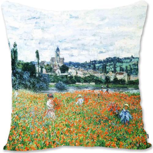 Housse De Coussin Décorative, Art Paysager, Monet, Le Petit Ailly Varengeville Au Soleil, Champ De Coquelicots Près De Vétheuil Mo