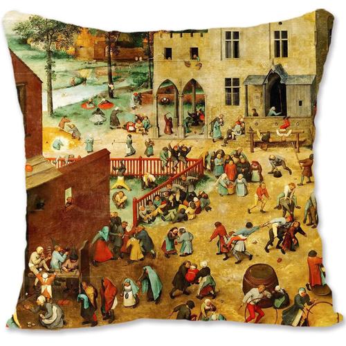 Housse De Taie D'oreiller Décorative, Art Vintage, Pieter Bruegel L'ancien, Proverbes Néerlandais Bg, Jeux D'enfants