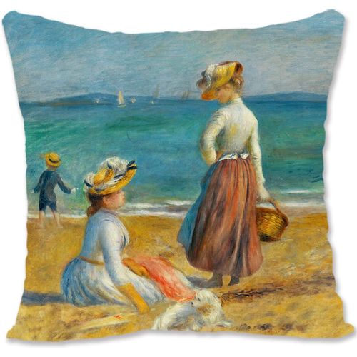 Housse De Coussin Décorative, Art Nu, Renoir, Nu Couché, Vu Sur Le Fond, Ocre, Re-Figures Sur La Plage