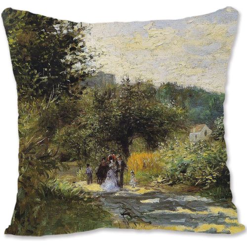 Housse De Coussin Décorative, Art Nu, Renoir, Nu Couché Sur Le Dos, Vu Sur Le Fond Ocre Re-A Road À Louveciennes Re