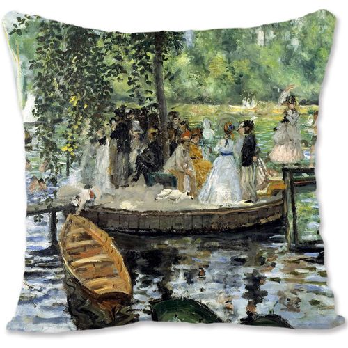 Housse De Coussin Décorative, Art Nu, Renoir, Nu Couché Sur Le Dos Vu Sur Le Fond Ocre Re-La Grenouillere Re