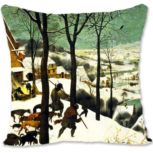Taie D'oreiller Décorative - Housse De Protection - Art Paysager - Pieter Bruegel L'ancien - La Tour De Babel Bg-Hunters In The Snow (Hiver)