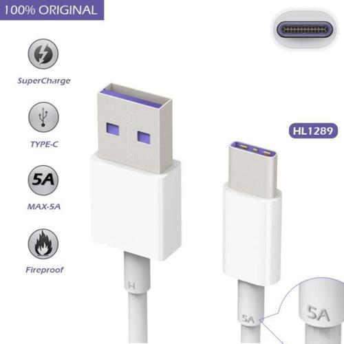 Original 1M Cable Chargeur 5A Pour Huawei P30 / P30 Pro Cordon Charge Rapide Fil de Rechargement et Transfert USB-A vers Type-C Violet Origine