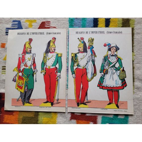 Deux Affiche D'imagerie Pellerin À Epinal : Dragons De L'impératrice ( Armée Française ). Format : 22,5 X 30,5 Cm.