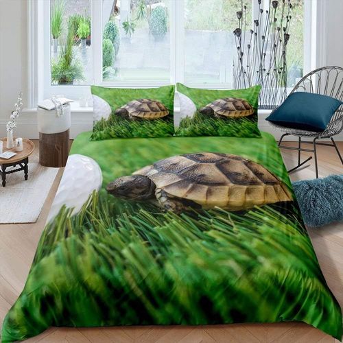 Housse De Couette Tortue Sur La Prairie Verte, Ensemble De Literie Imprim¿¿ Pour Enfants Gar?Ons, Housse De Couette En Microfibre W