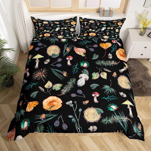 Housse De Couette En Forme De Champignon Sauvage, Ensemble De Literie Bordeaux Avec Feuilles Tomb¿¿Es, Pour Enfants, Adolescents, Filles Et Gar?Ons, D¿¿Cor De Chambre, Plan