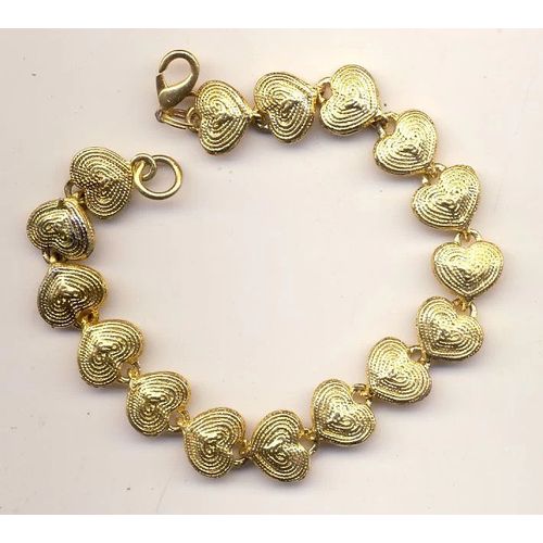 Bracelet Souple En Métal Doré, Maillons En Forme De Coeur (Longueur 21cm)