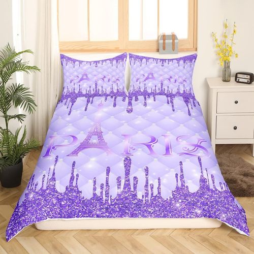 Housse De Couette ¿¿ Carreaux De Diamant Flash ¿¿ Paillettes, D¿¿Coration De Chambre ¿¿ Coucher Pour Filles Et Femmes, Tour Eiffel, Construction De Ville