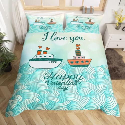 Housse De Couette Pour La Saint-Valentin, Ensemble De Literie En Forme De Bateau, Vagues Bleues De Mer, Pour Enfants, Amoureux, Adolescents, Adultes, D¿¿Cor De Chambre, St