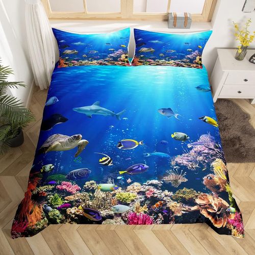 Housse De Couette Vie Marine, Ensemble De Literie, Baleine, Tortue, Corail, Pour Enfants, Adolescents, Adultes, D¿¿Cor De Chambre, Cr¿¿Atures Du Monde Sous-Marin, Confortab