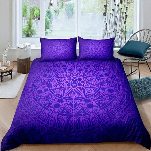 Housse De Couette Mandala Violette, Motif Floral Indien, Boh¿¿Me, Pour Gar?Ons Et Filles, Attrape-R¿ºves ¿¿L¿¿Gant, Ultra Douce