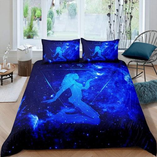 Housse De Couette Constellation Myst¿¿Rieuse, Ensemble De Literie Bleu Pour Femmes, ¿¿ Genoux, Vierge, Zodiaque, Pour Enfants Et Adolescents, Ciel ¿¿Toil¿¿