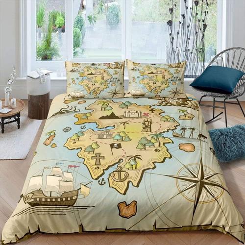 Parure De Lit Pirate Treasure Island, Ensemble De Literie Pour Enfants, D¿¿Cor De Crane Et De Canon, Housse De Couette, Exp¿¿Dition Maritime, Housse De Couette En Polyester