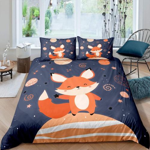 Parure De Lit En Forme De Renard, Mignon, Pour Enfants, Le Renard Sur La Plan¿¿Te Chevauche Les ¿¿Toiles, Housse De Couette, Espace Extra-Atmosph¿¿Rique, En Microfibre W