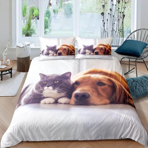 Parure De Lit Chat Et Chien, Housse De Couette, Animaux, Pour Enfants, Adolescents, Gar?Ons, Filles, Chats, Amis, Housse De Couette, D¿¿Coration De Chambre, Chiot