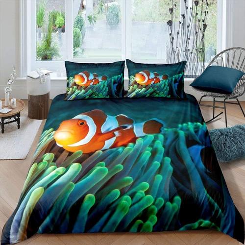 Parure De Lit En Forme De Poisson, Ensemble De Literie Pour Enfants, Gar?Ons Et Adolescents, Housse De Couette Color¿¿E En Forme De Poisson Clown, Th¿¿Me Animal Sous-Marin,