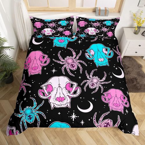 Housse De Couette En Forme De T¿ºte De Mort Pour Adolescents, Imprim¿¿ Squelette D'animal Color¿¿, Araign¿¿E, Pour Toutes Les Saisons, Motif Exotique De Galaxie ¿¿Toil¿¿E Et De